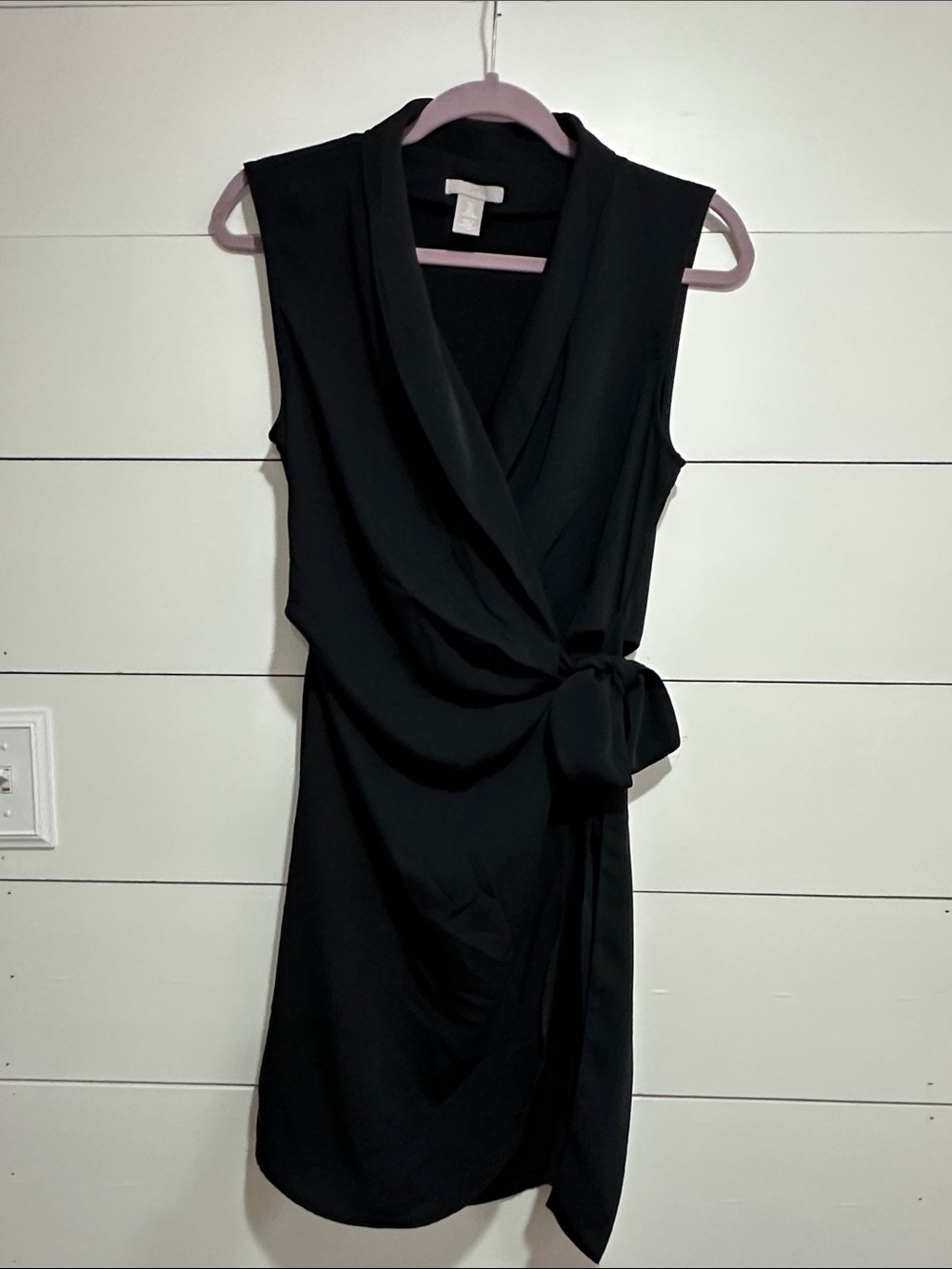 H&M Black Size Small Sleeveless Wrap Mini Dress with Side Knot